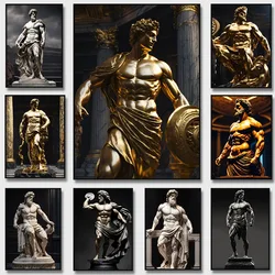 Gold Statue Muscular Greek God Statue Prints Poster Canvas Painting Modern Wall Art Picture Living Room Bedroom Home Decor