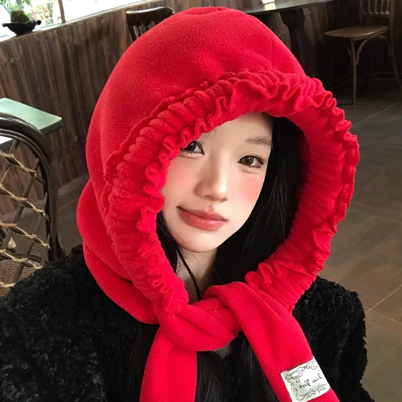 

Ins Sweet Fungus кружевной дизайн модные красные шапки-балаклавы для женщин зимние путешествия теплая защита ушей универсальные шапки-бомберы