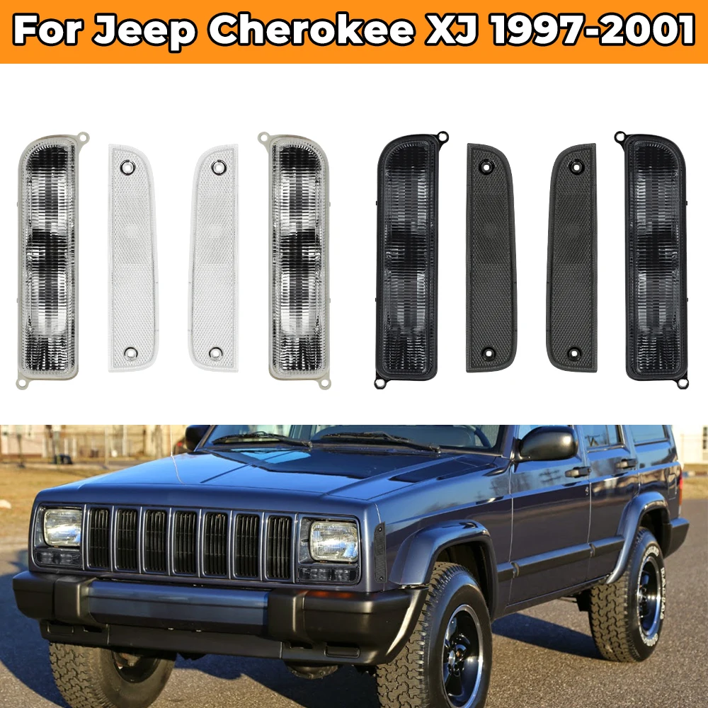 Left Right Side Signal Light For Jeep XJ 1997-2001 1998 1999 2000 Combo Cystal Clean Smoke Bumper Corner Side Marker Lamps Set
