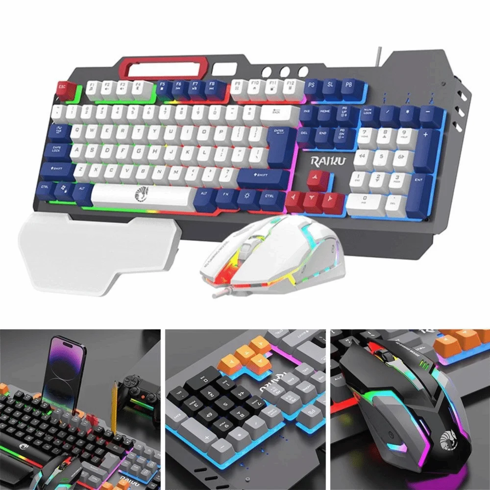 Nuevo Teclado RAIKU T16 de 104 teclas, conexión USB, iluminación RGB, Teclado mecánico para juegos, retroiluminación, teclado luminoso con cable para oficina