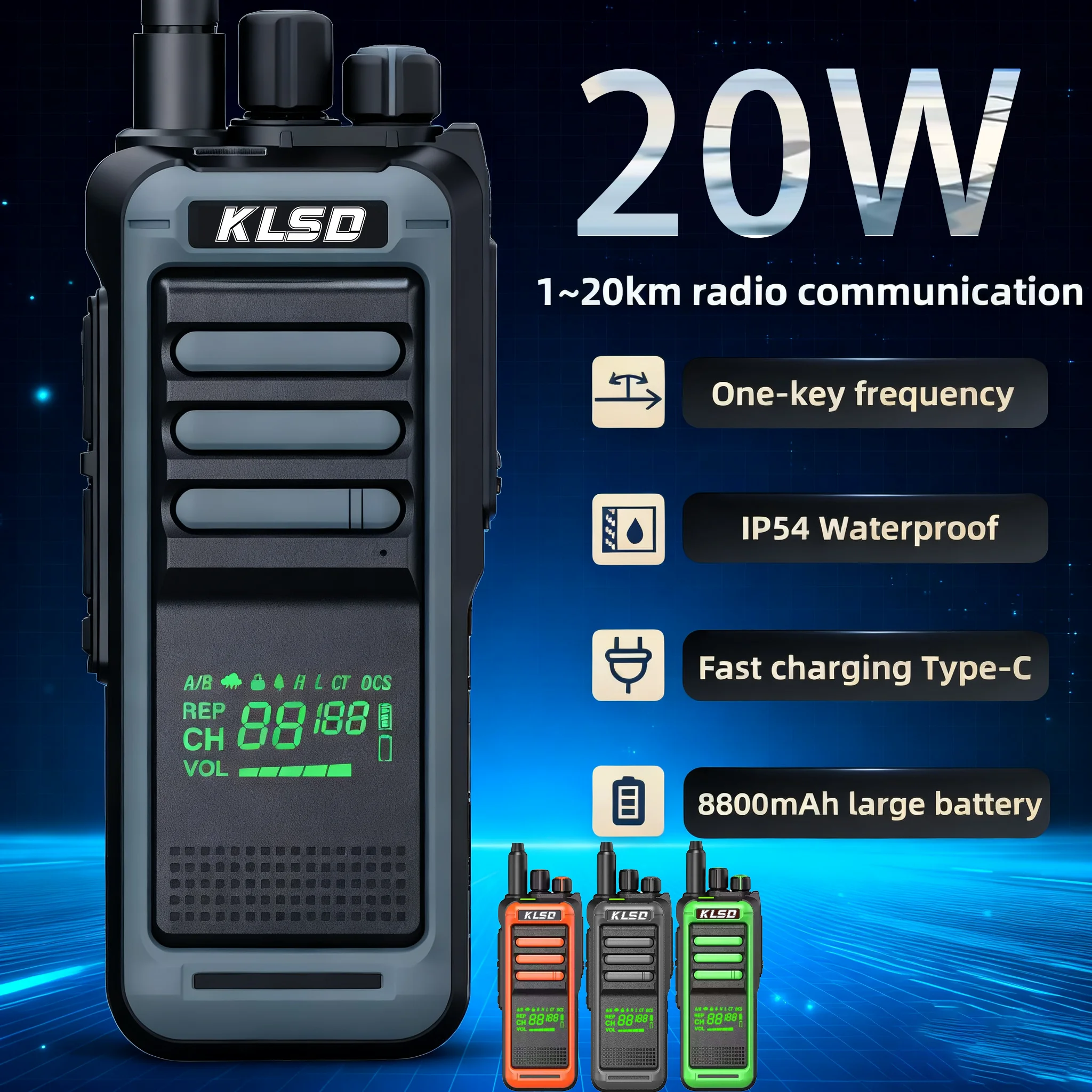 Walkie Talkie 20w Multi-Band Handheld Radio FM Radio VOX CTCSS/DCDS Scan & Monito Type-C Charging Encrypted Call
