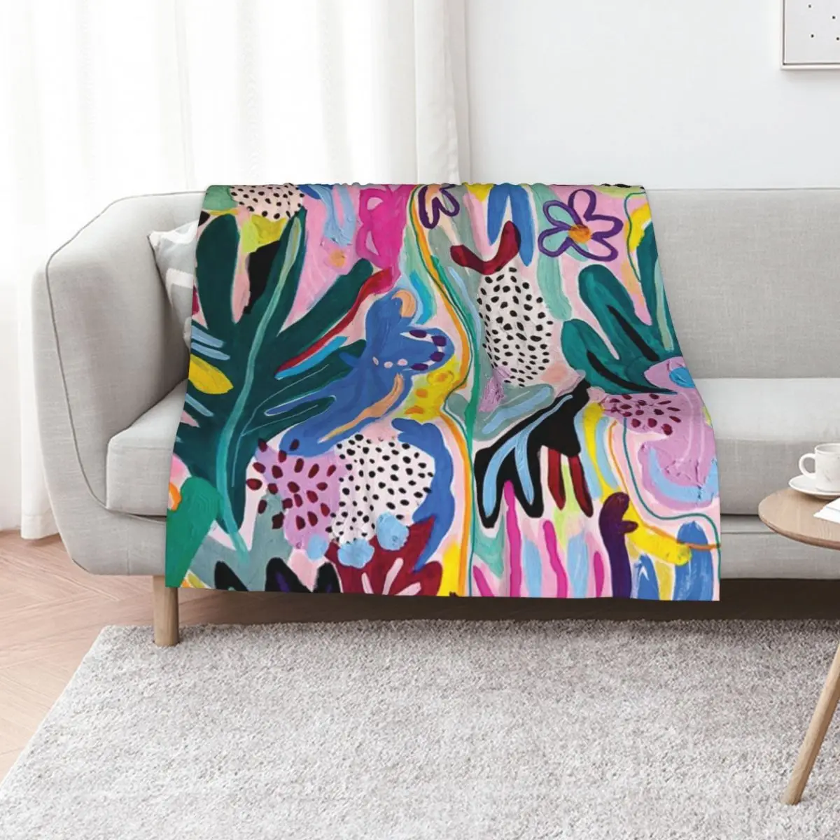 Pink Abstract Leaves Throw Blanket Warm Travel bed plaid Flannels Nap Comforter Blankets