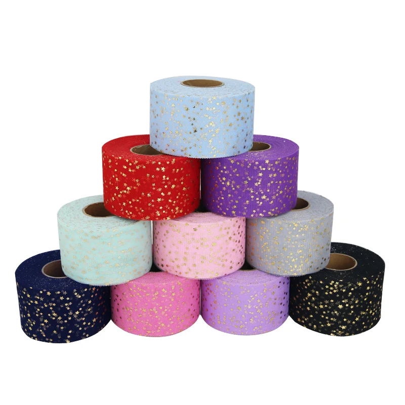 (10 yards/roll) 6cm Ribbon DIY Star Yarn Hot Gold Mesh Jacquard Material Small Star Lace Gift Ｗrapping Ribbon