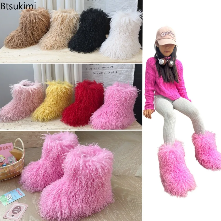 Winter Kids Boots New Faux Fur Toddler Girl Boots Fashion Colorful Fur Children Ankle Snow Boo Ankle Snow Boots Warm Shoes Girls