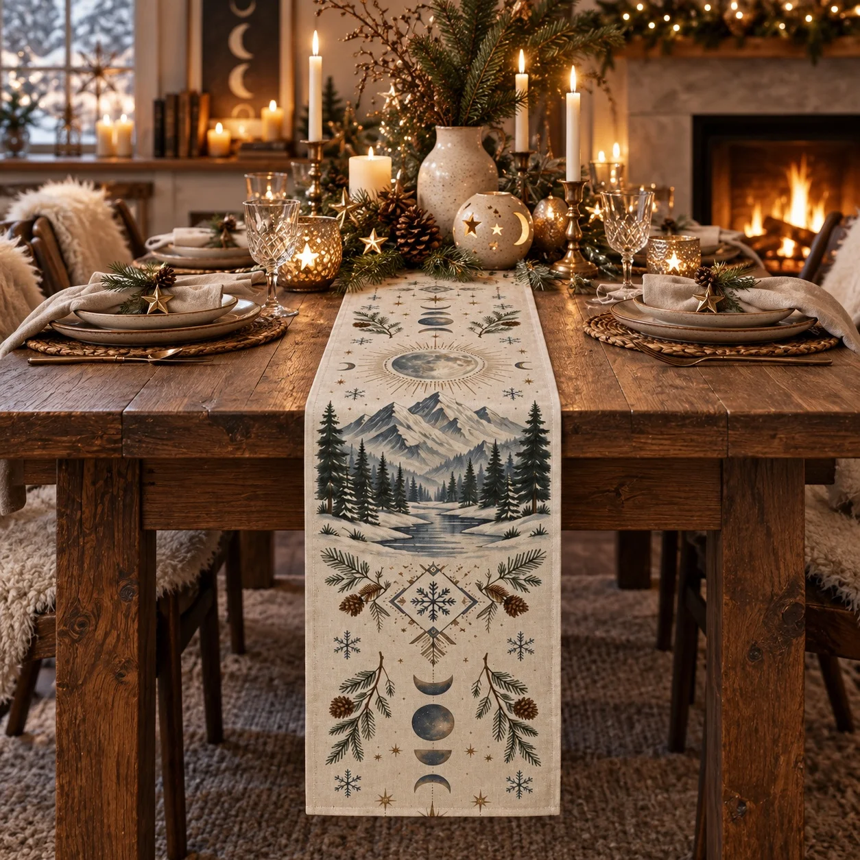 Autumn Pumpkin Table Runner Harvest Maple Leaf Vine Print Farmhouse Dining Table Decor Thanksgiving Fall Home Decoration