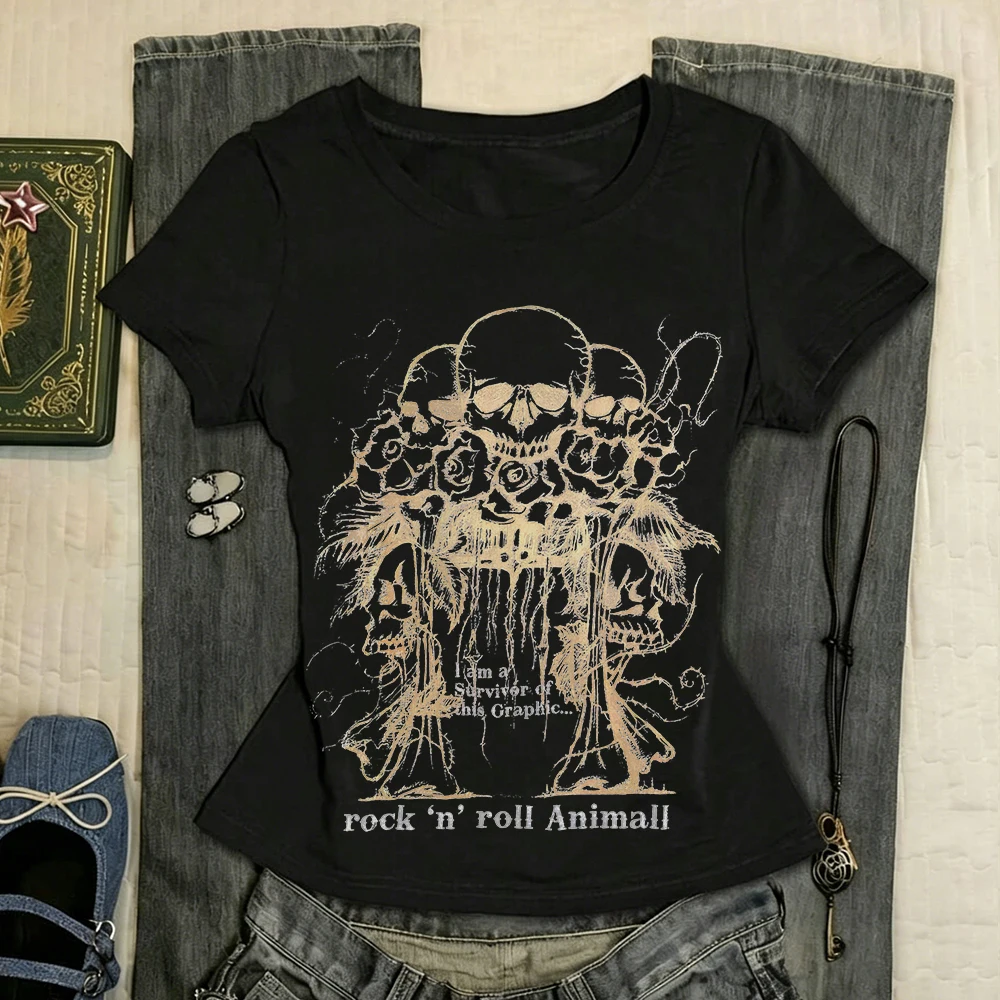 Emo Trashy Y2k 2000s Tops Women Top T Shirt for Women Anime Girl Woman Clothes 90s Clothes Vintage Kpop Women's Cropped Gothic