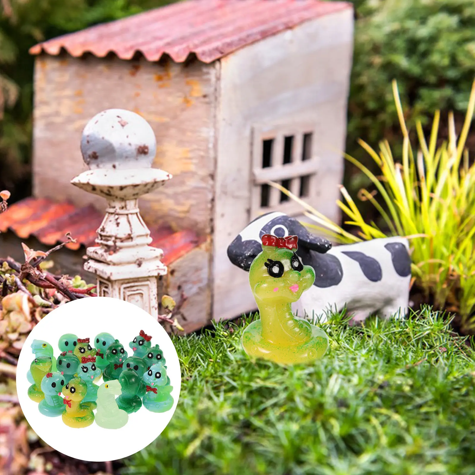 16Pcs Mini Resin Snake Statue Glow in Dark Creative Adorable Cartoon Decor for Miniature Garden Moss Scene Lawn Yard Interior