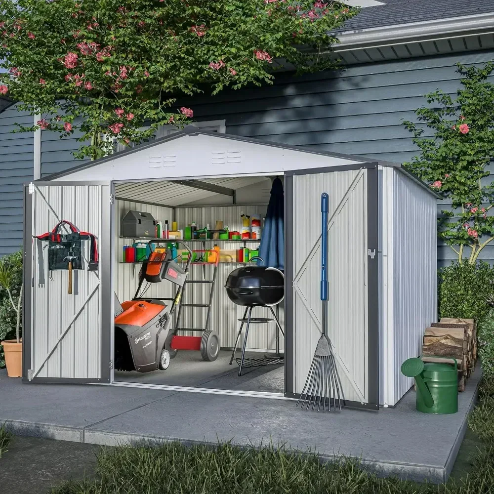 

Large Heavy Duty Tool Sheds,10x8ft Metal Outdoor Storage Shed,with Lockable Doors & Air Vent to Store Bikes, Tools, Lawnmowers