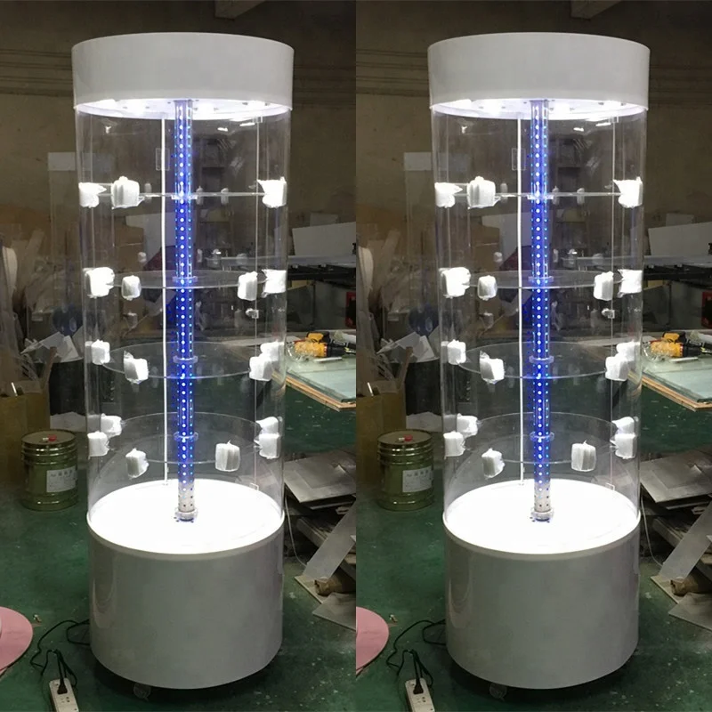 custom.Round Acrylic Mobile Phone Accessories Display Cabinet With Wheel