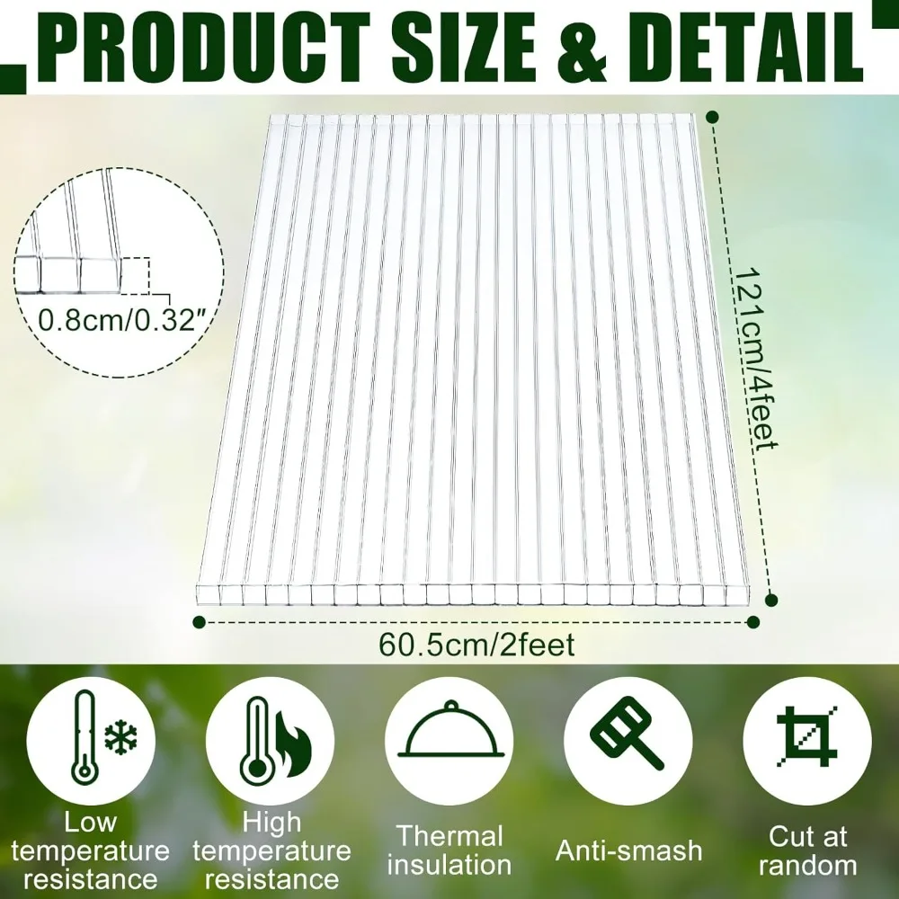 

12 Pack 4'x2' Polycarbonate Greenhouse Panels, Twin-Wall UV Protected Waterproof Roofing Sheets