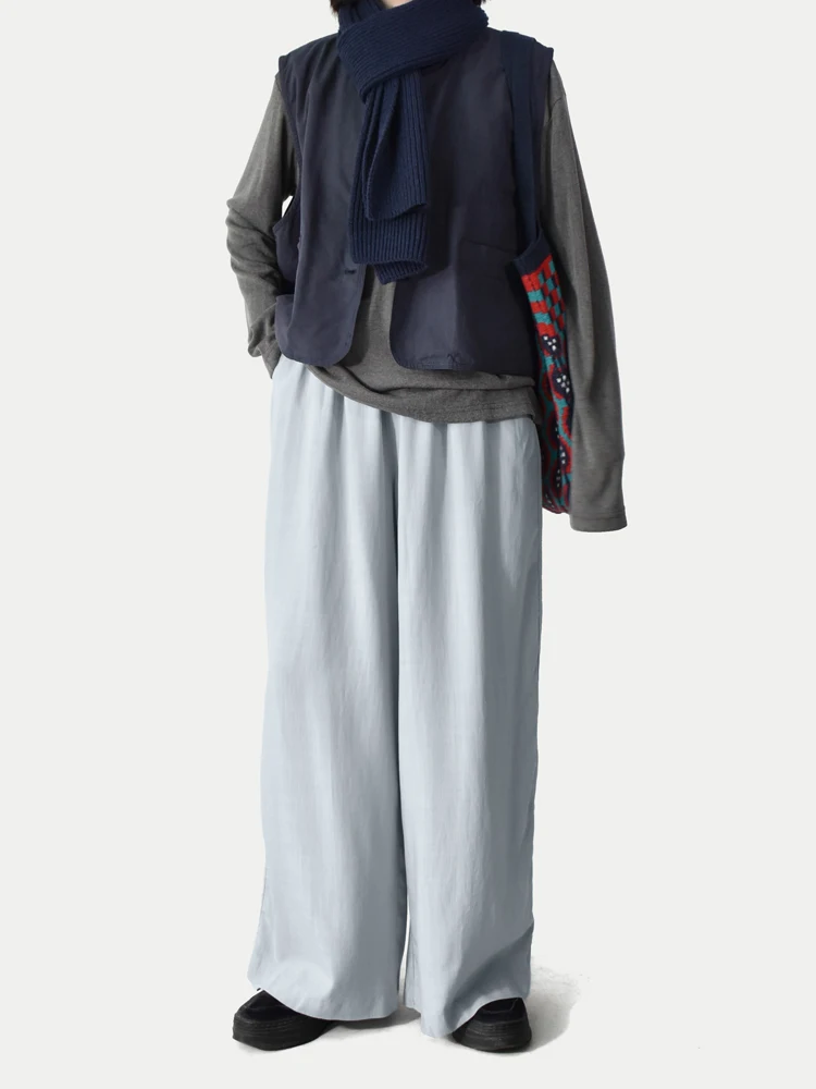 

Летние тонкие широкие повседневные брюки, хлопковые свободные эластичные брюки длиной до пола, художественные повседневные брюки для поездок на работу