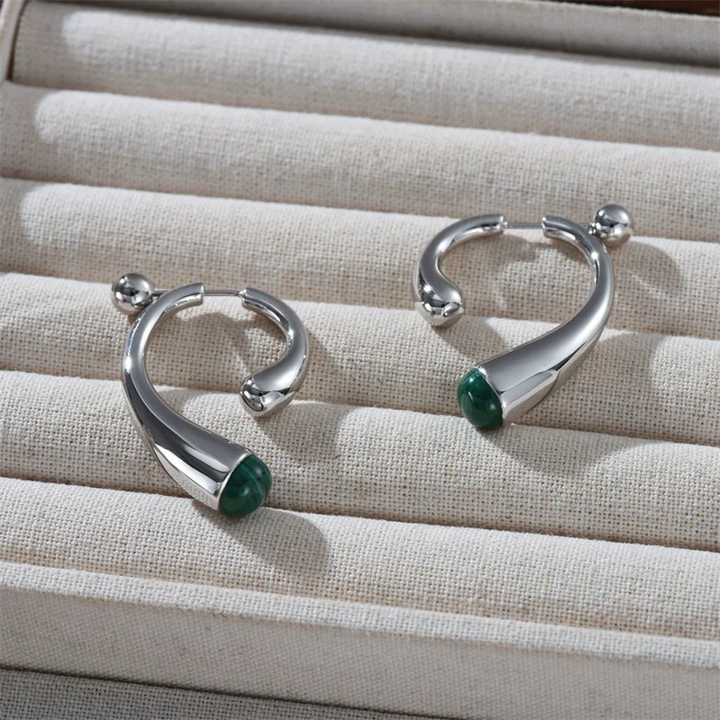 

Water Drop Inlaid Peacock Stone Front Rear Earrings for Women Simple Fashion Exquisite Vintage All-match Jewelry Gift