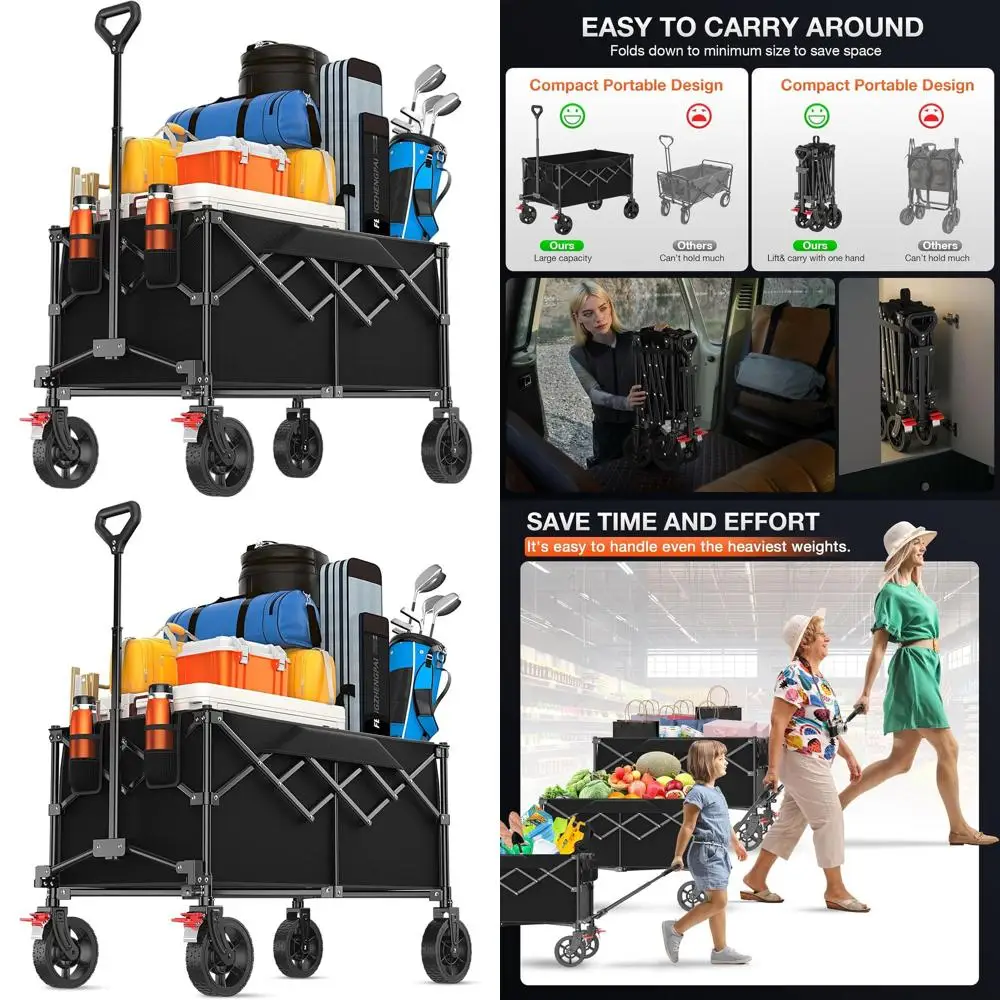 

Большая складная тележка-вагон 180 л с колесами, грузоподъемность 330 фунтов, сверхпрочная тележка для покупок, пляжа, сада, улицы, прачечной - B