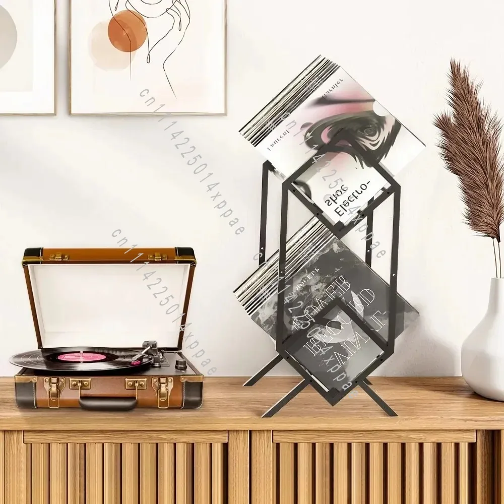 Book Magazine Organizer CD Display Vinyl Record Storage Rack 2 Tier Metal LP Holder Stand Album Shelf view 6