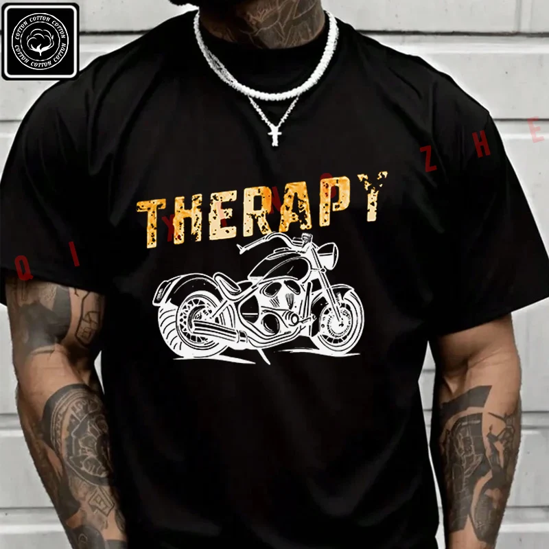 2026 Men T Shirt Motorcycle Therapy - Biker Rider Graphic T-Shirt Cotton Men‘s Summer Short Sleeve Tops Tee