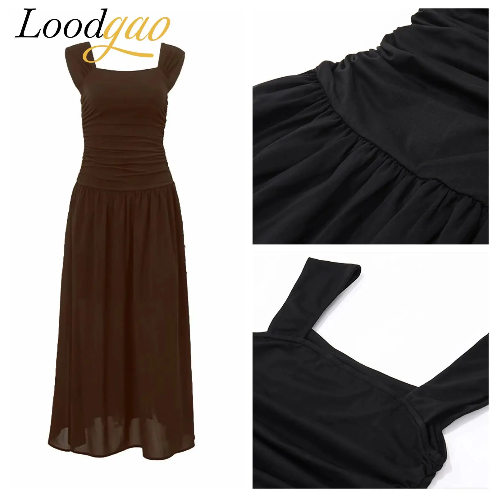 فستان نسائي بدون أكمام من التول فستان صيفي للنوادي الليلية ملابس نسائية لقضاء عطلة الشاطئ فستان صيفي بياقة مربعة