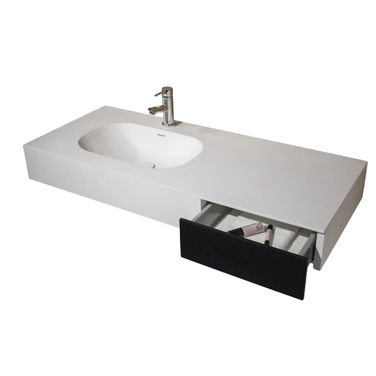 Wall Mount Hung Small Vessel Sink Bathroom Bedroom Artificial Stone Wall-hung Sink Solid Surface Wash Basin With Drawer