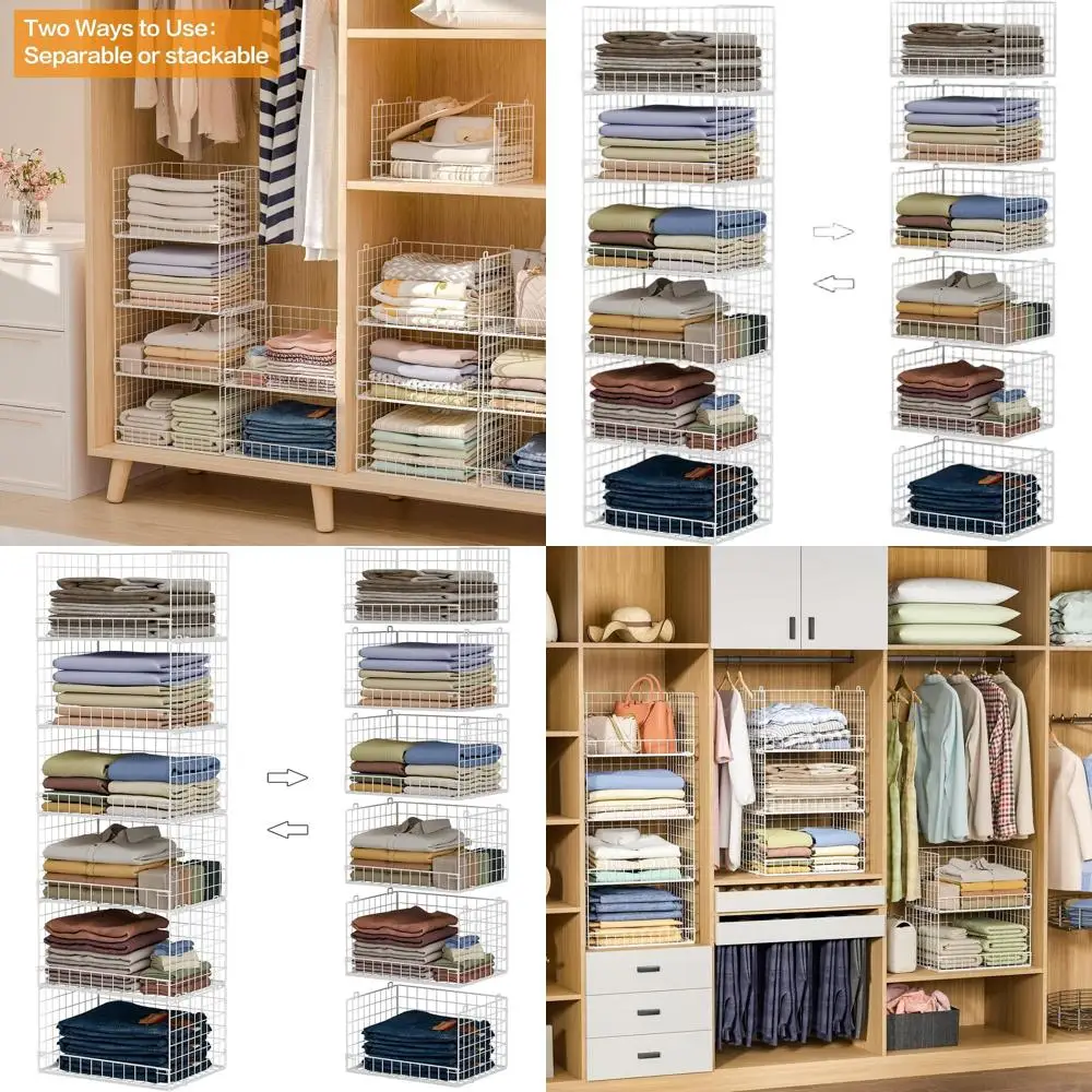 

6-уровневый складной органайзер для шкафа с контейнерами для хранения, складная система для хранения одежды и свитеров, белый