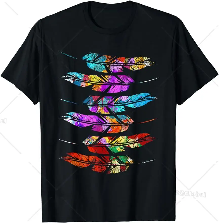 Indigenous Heritage Colorful Feathers Indian T-Shirt Best Selling Four Seasons Man Indianer Motorcycle TShirt