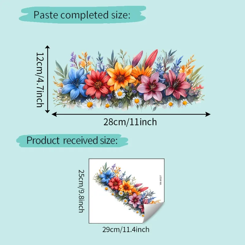 Watercolor Flower Stickers Self-Adhesive Toilet Bathroom Bedroom Decor Waterproof