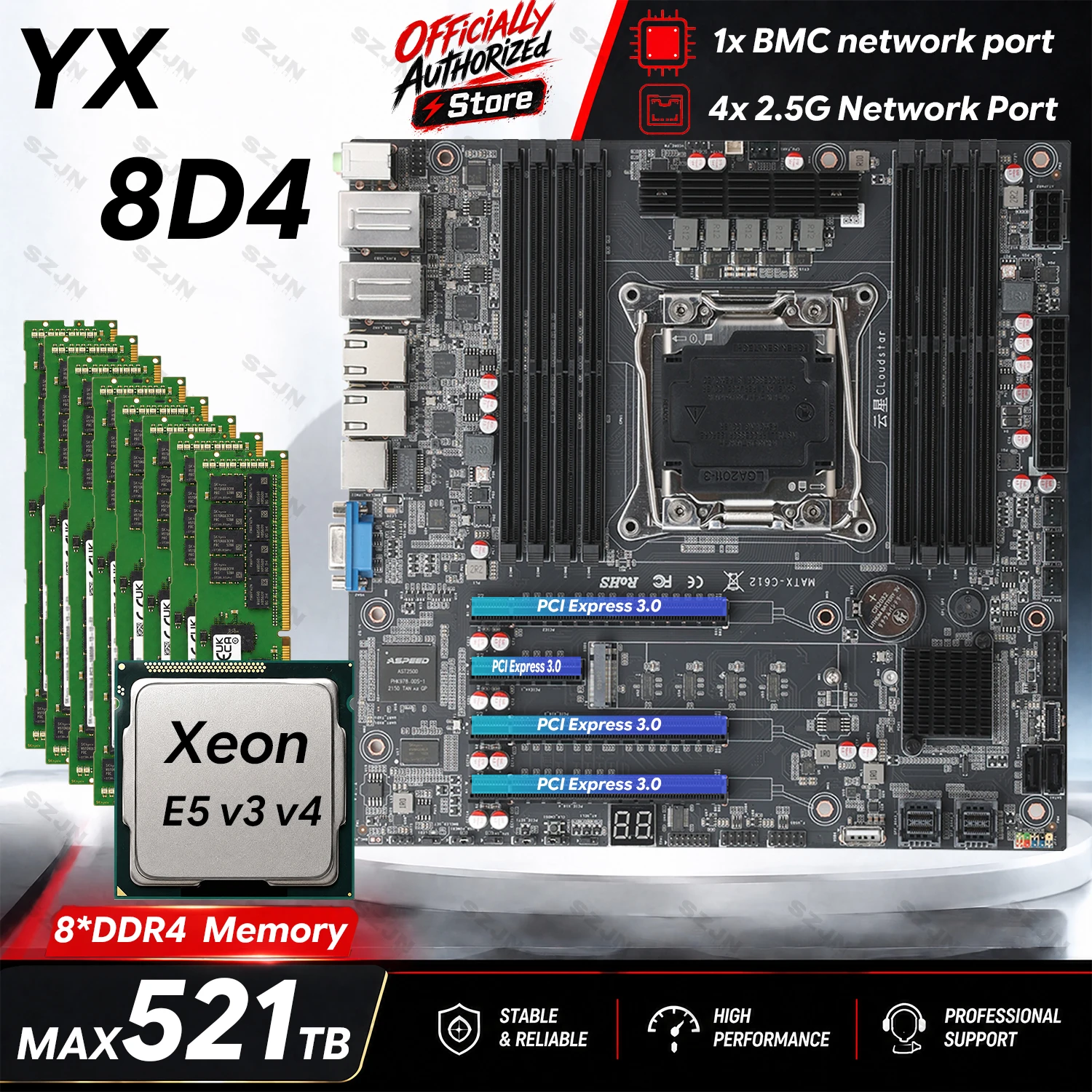 Cloud Star C612-8P M-ATX Motherboard LGA2011-3 DDR4 8 Memory Slots M.2 NVMe Quad 2.5G LAN BMC PCIe 3.0 ECC RECC NAS Build