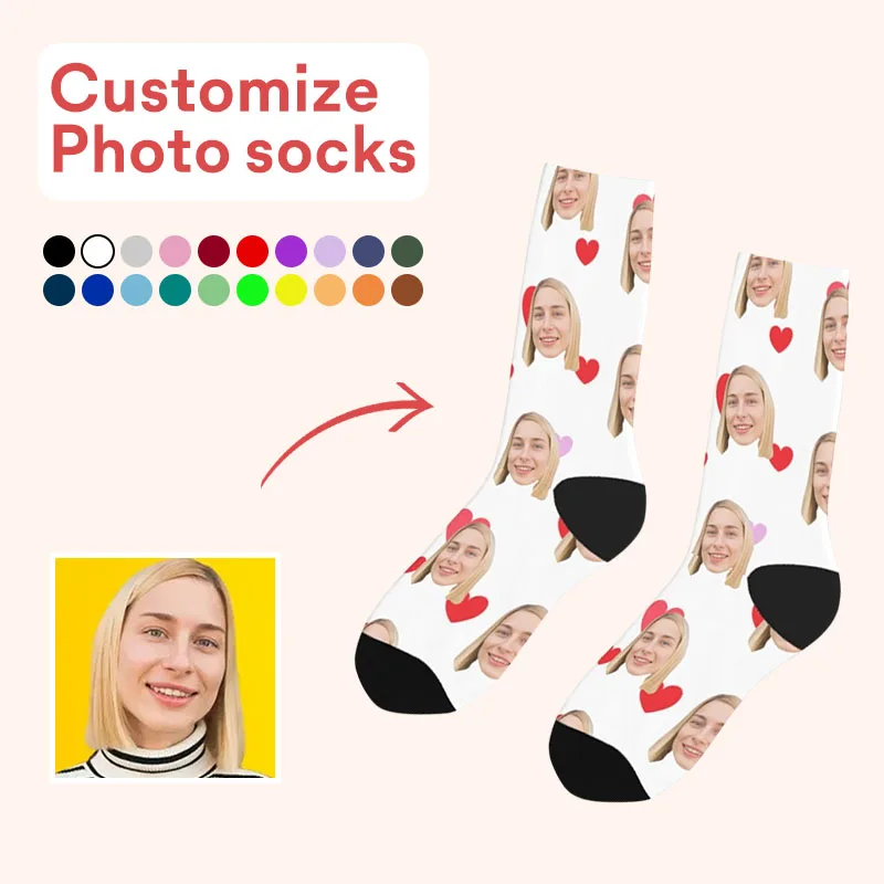 Customized printing of your photos, personalized long socks, colored socks, men's women neutral socks, fun and innovative socks,