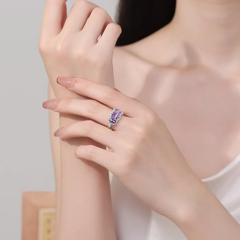 

Light Luxury Fashion 925 Sterling Silver Amethyst Purple Zircon Exquisite Gorgeous Ladies Ring
