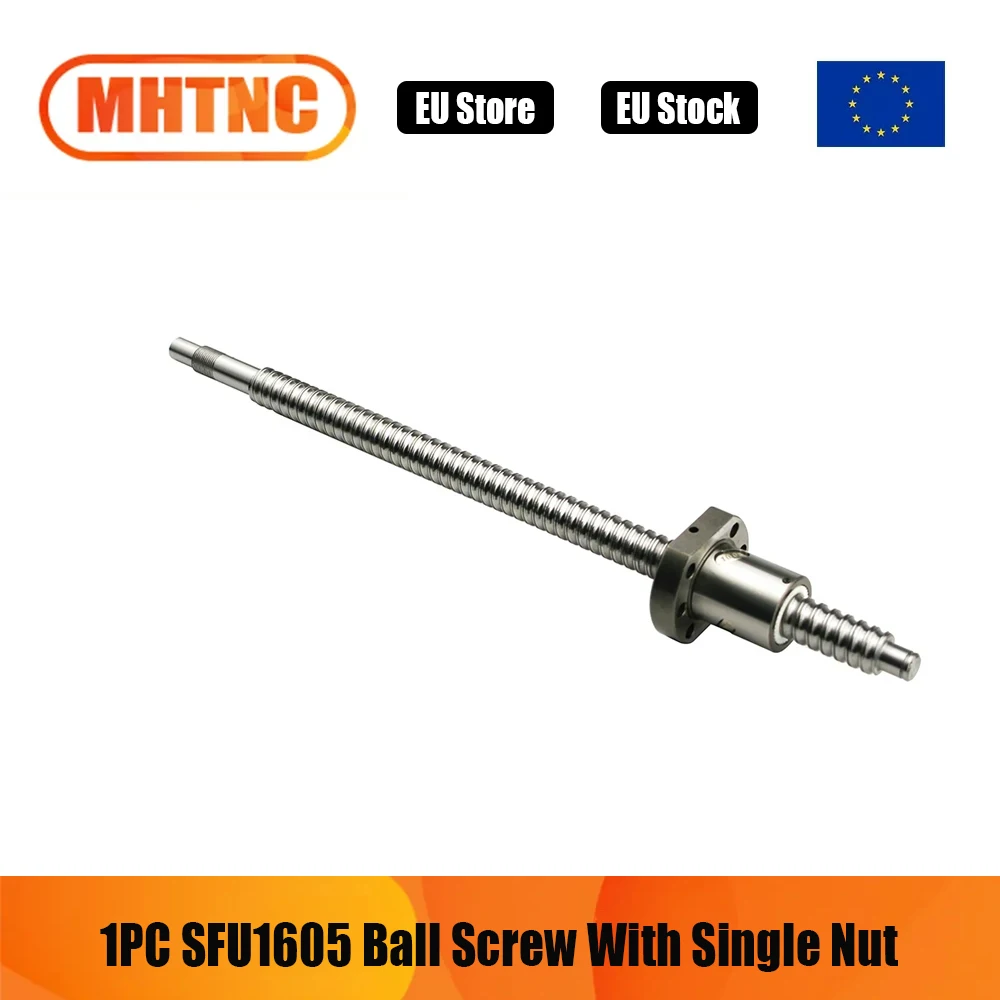 【EU Store】1 Stück Kugelumlaufspindel C7 SFU1605 1200-1500mm Rollenschraube mit Einzelkugelmutter BK/BF12 RM1605 Kugelumlaufspindel mit bearbeitetem Ende für CNC