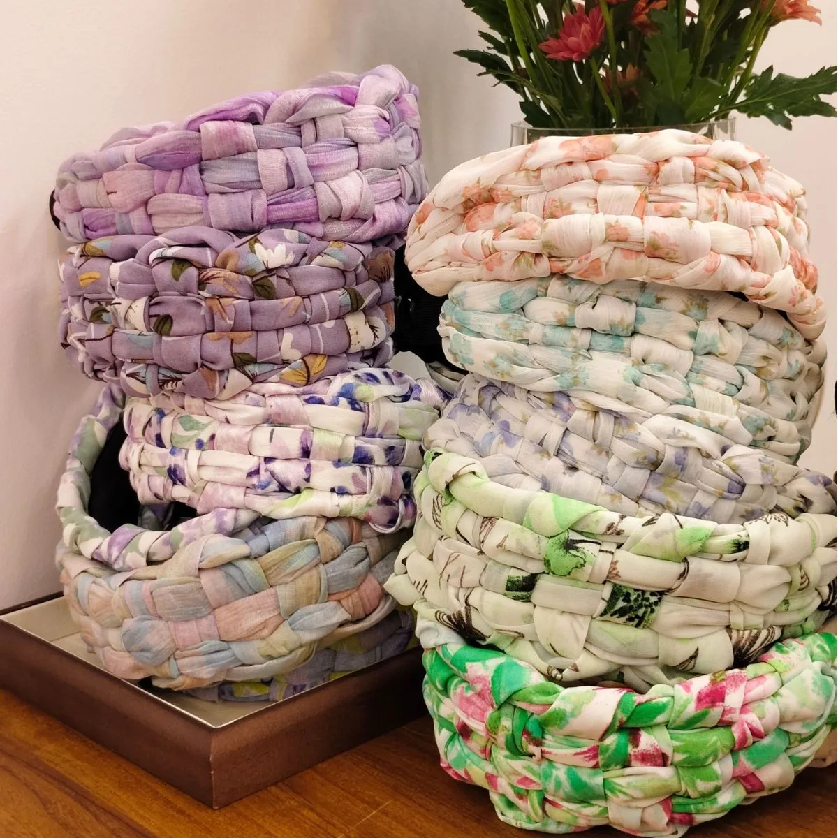 Spring new product Jiangnan water town chiffon printing wide headband high cranial top wide edge light wash face show small head