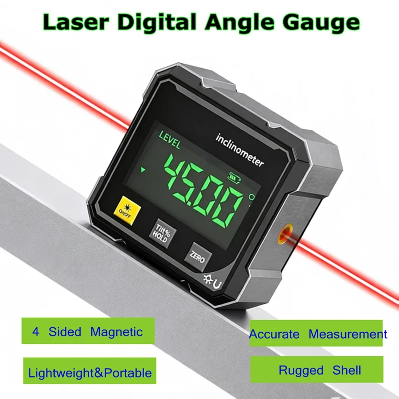 2026 New Magnetic Digital Angle Gauge With Laser Electronic Protractor Horizontometer Inclinometer Angle Ruler Slope Measuring