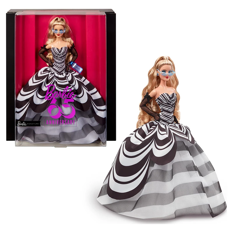 Barbie 65th Anniversary Signature Doll Fashion Blonde Hair Black & White Gown Doll Collectible Toy for Girl's Holiday Gift HRM58