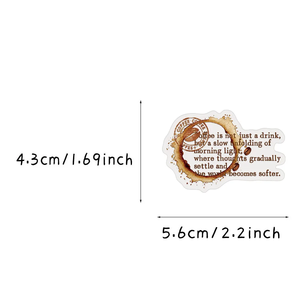 50PCS Creative Coffee Stain English Label PET Transparent Stickers Exquisite DIY Notebook Personalized Stickers