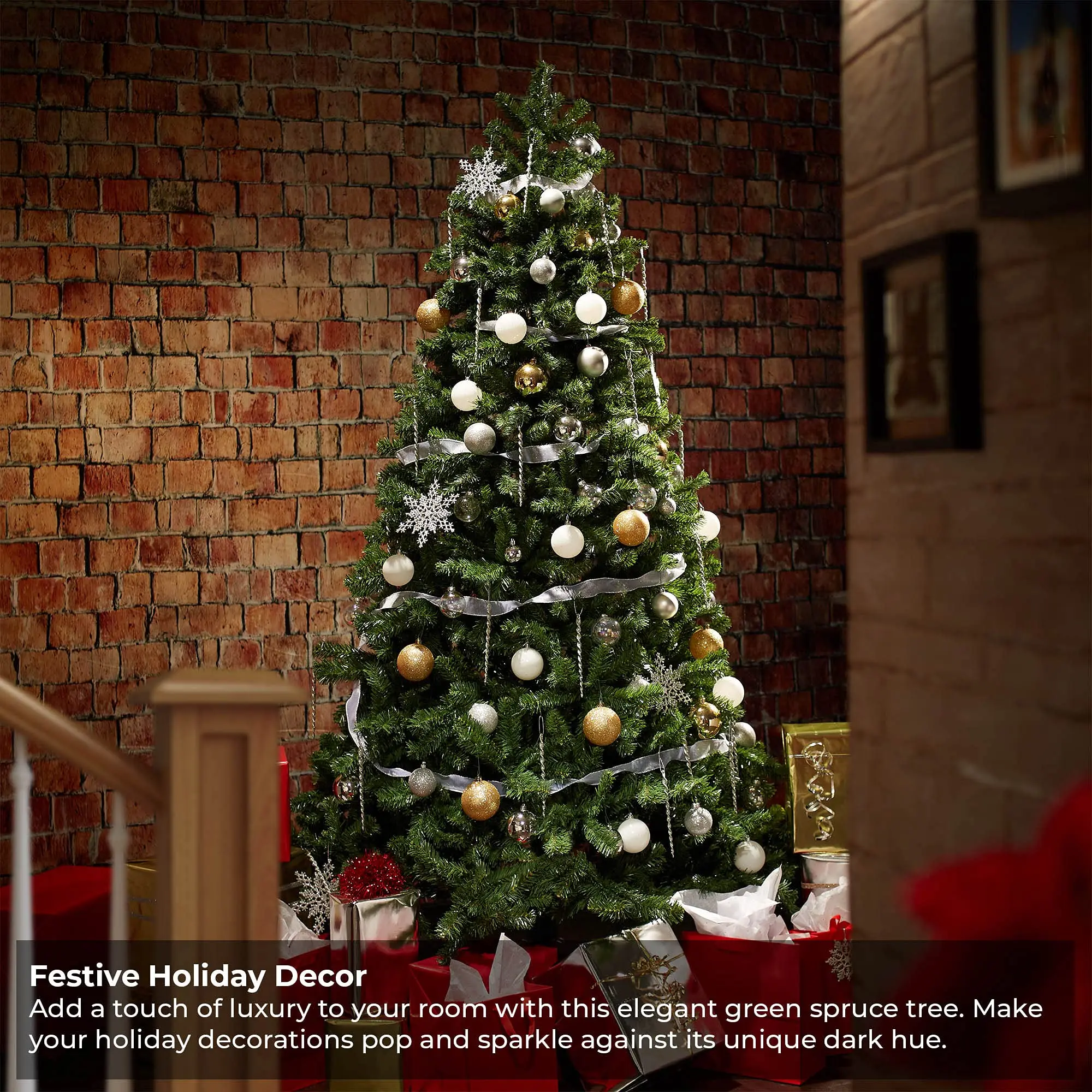 7.5FT Realistic Green Spruce Unlit Artificial Holiday Christmas Tree with Sturdy Metal Stand
