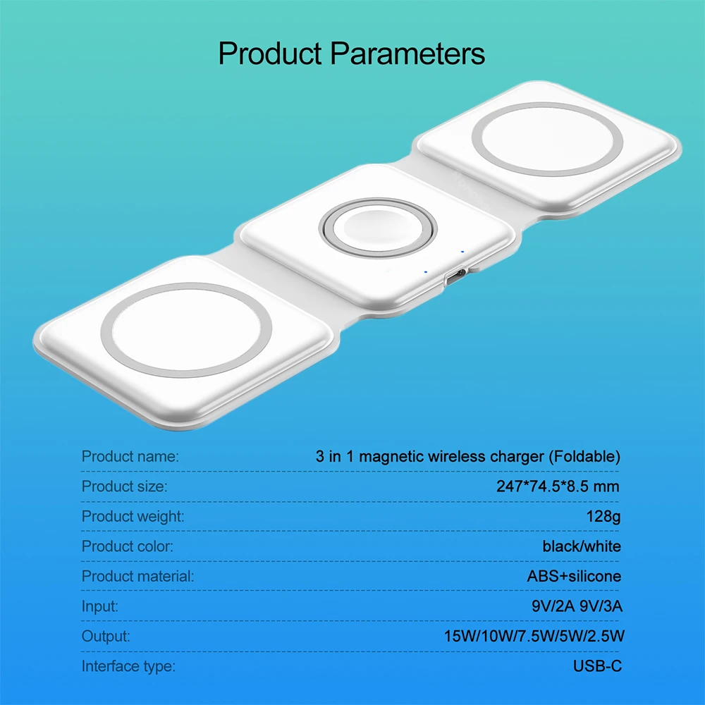 Magnetic Wireless Charger สำหรับ iPhone 13 11 12 Pro Max แบบพกพา15W Fast Wireless Charger Station สำหรับ AirPod/3Apple Watch