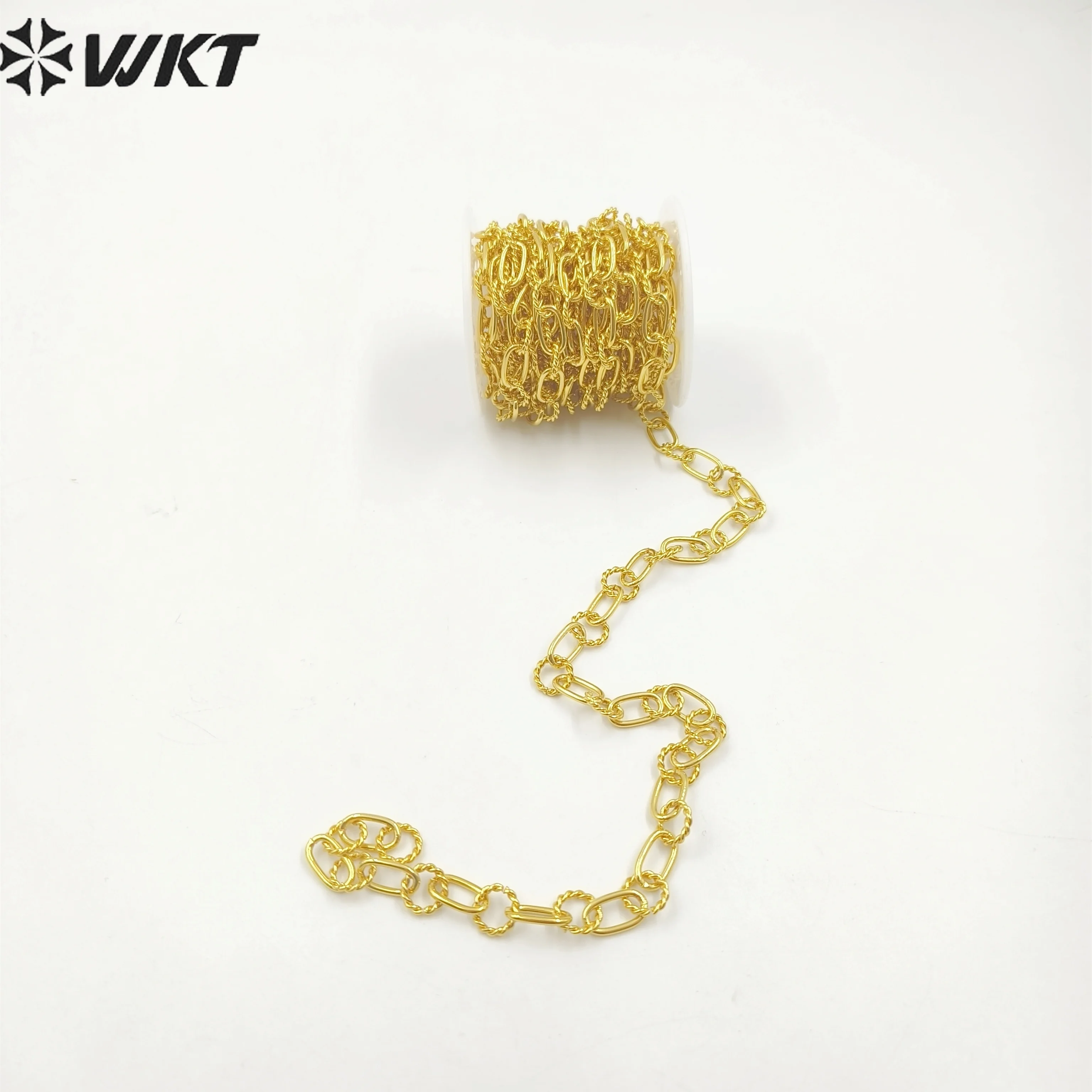 WT-BC218 Wholesale Fashion New Enviromental Yellow Brass Handmade Twist Hollow 18K Gold Plated Jewelry Chain