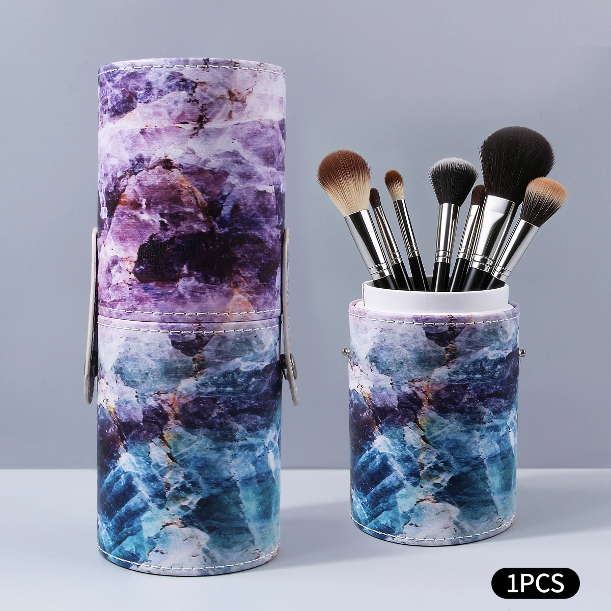 1PCS Mixed colors Blue and purple Makeup brush storage bucket Dust-proof and water-resistant With leather buckle Sturdy