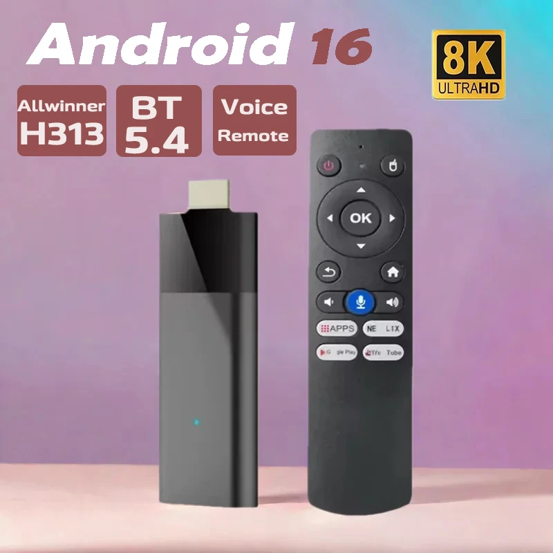 

Android 16 Smart TV Stick Q12 Allwinner H313 8K HD 4K BT5.4 5G WiFi Streaming Media Player Google Play Youtube Voice Remote