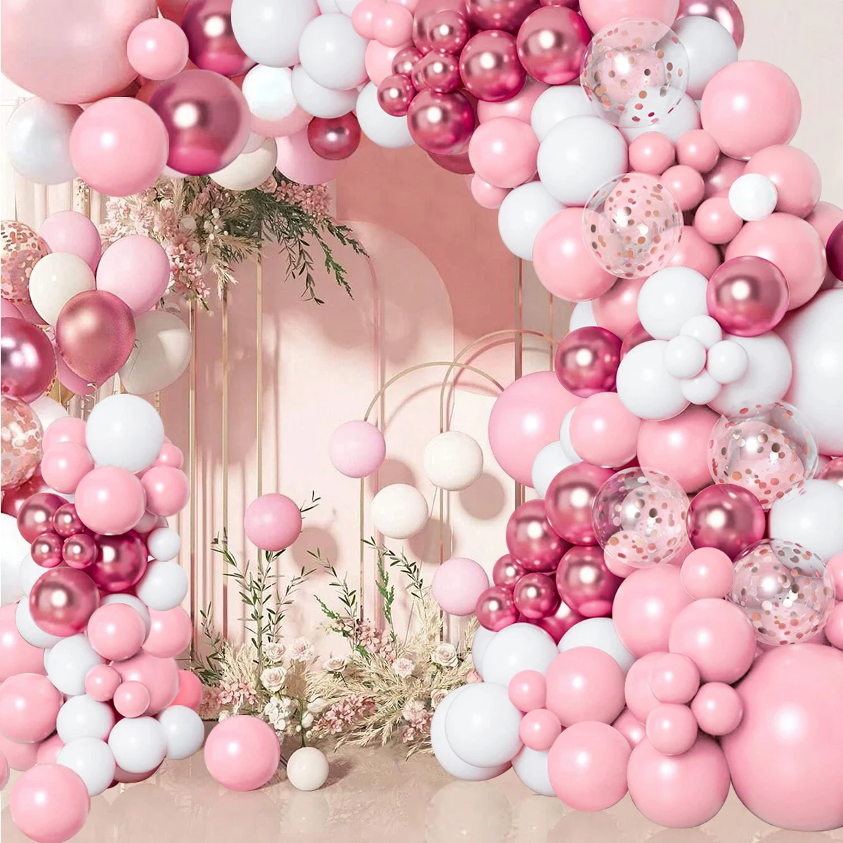 Rose Gold Balloon Garland Kit Happy 1st Birthday Party Decoration Kids Adults Platinum Baloon Wedding Party Baby Shower Supplies