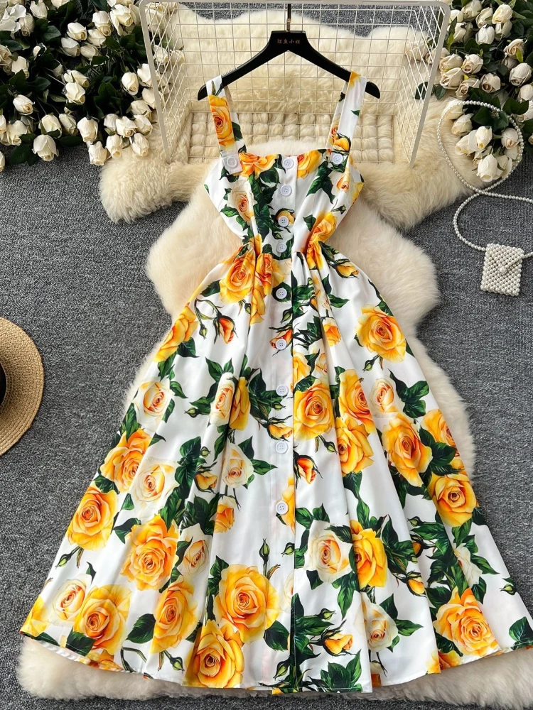 Frauen Kleid Lange Kleider Drucken Floral EINE Linie Sling Vestidos Hohe Taille Ärmellose Elegante Splice Y2k Streetwear Party Nacht 2025