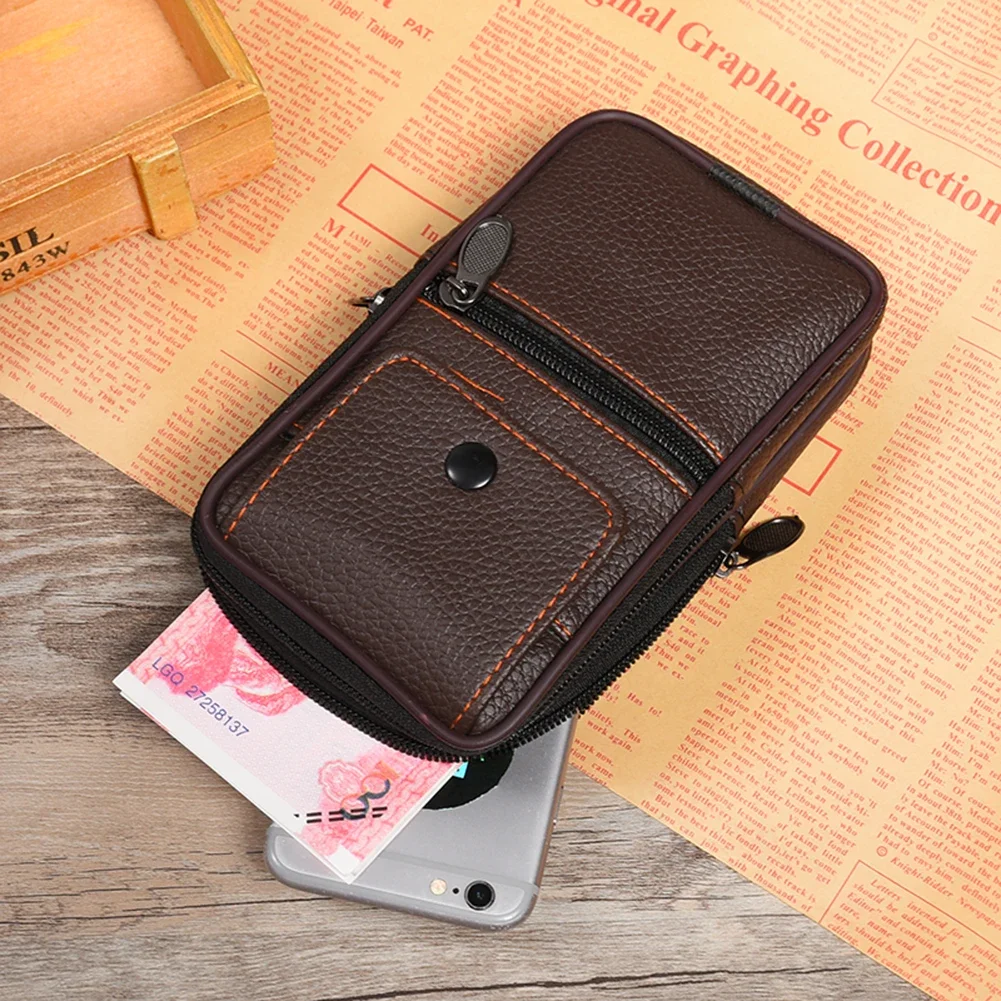 Men Cowhide Leather Fanny Waist Bag Quality Classic Texture Designer Business Male Phone Bags Solid Mobile Phone Belt Bum Pouch