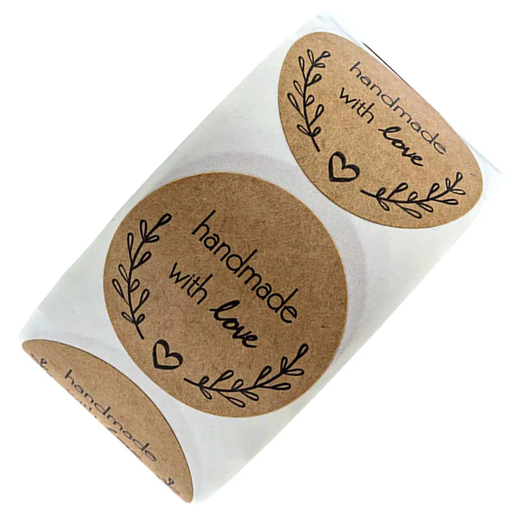 

500Pcs Romantic Kraft Paper Stickers Self-Adhesive DIY Labels for Candy Bags Baking Packing Gift Wrapping Stickers