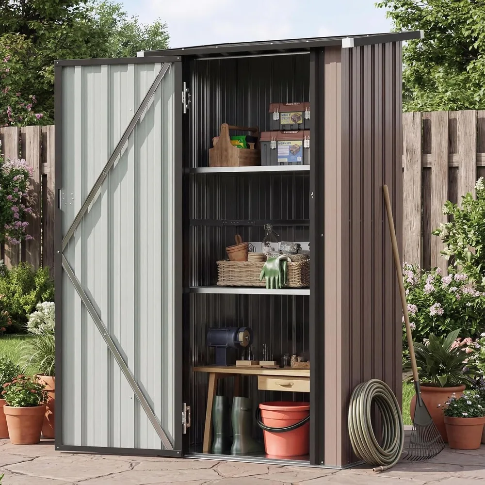Outdoor Storage Shed with Floor - Vertical Cabinet with 2 Adjustable Shelves & Lockable Doors, Waterproof Small, Customized