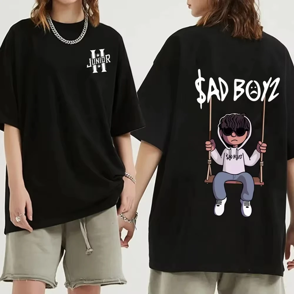 Junior H Sad Boys Pattern Shirt 100% Cotton Men Women O-Neck Short-sleeved Basic Leisure Trend T-shirt Summer Couple Tops