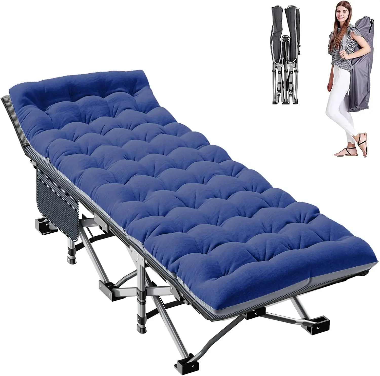 

Folding Camping Cot W/Mat for Adults, Heavy Duty Outdoor Bed with Carry Bag,1200 D Layer Oxford Travel Camp Cots