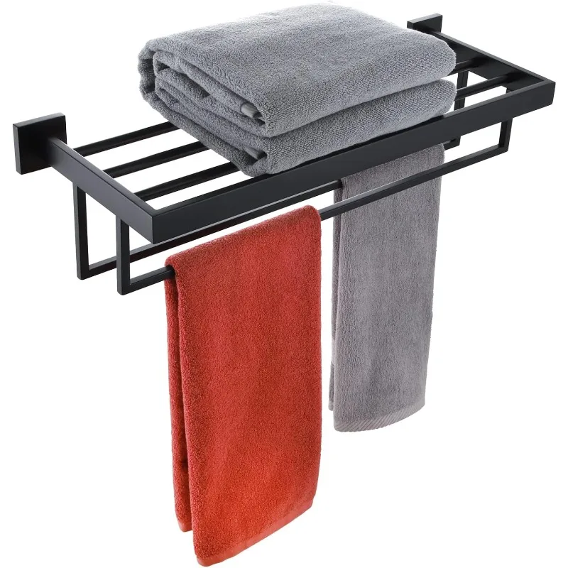 Matte Black Towel Rack 24'' Bathroom Towel Shelf with Double Towel Bars SUS304 Stainless Steel Wall Mounted, B6003BK