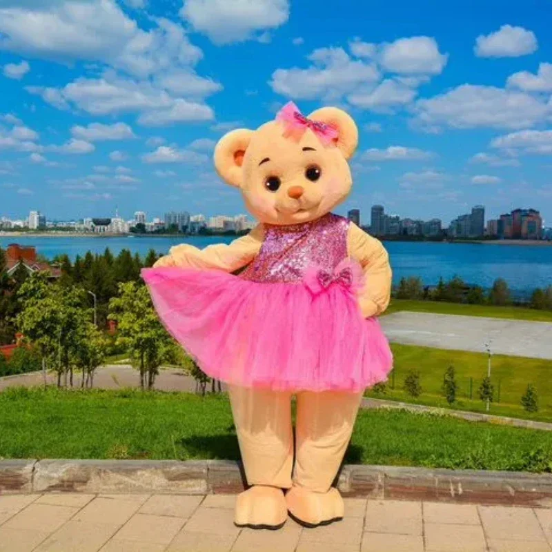 ピンクのドレスかわいいクマのマスコットコスチューム広告パレードパーティーハロウィンクリスマス仮装漫画人形ファンシー衣装