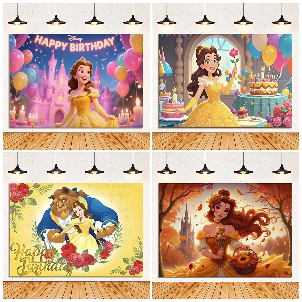 

Belle Princess Backdrop Supplies Birthday Party Decoration Disney Beauty And The Beast Background Baby Shower Photography Props