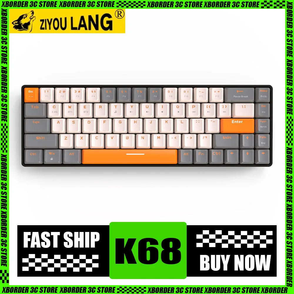 

Механическая клавиатура Freewolf K68, Беспроводная игровая Bluetooth клавиатура с двумя режимами, Usb Type-C, поддержка горячей замены, эргономичная, для офиса, ПК, подарок для любителей игр