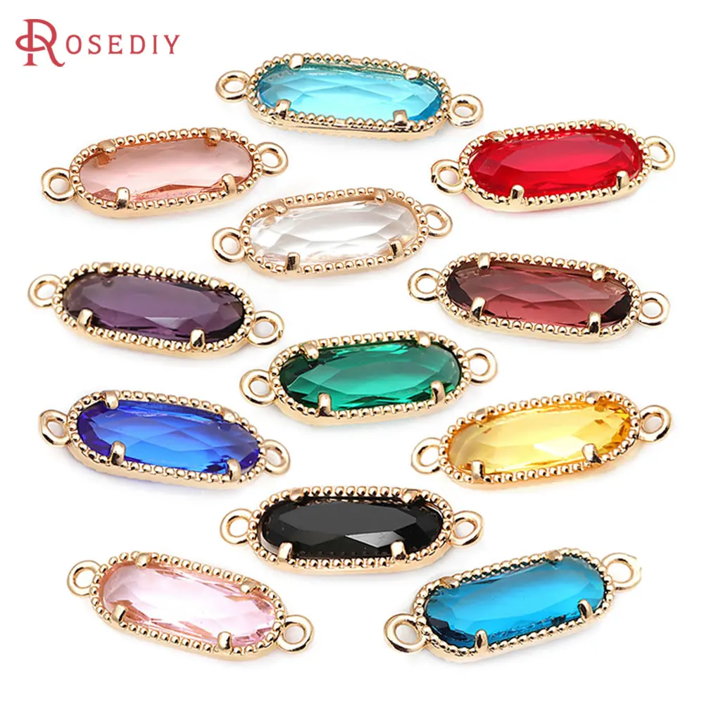 10PCS 18K Gold Color Brass 2 Holes Long Oval Connect Charms Pendants Necklace Earrings High Quality Diy Jewelry Accessories