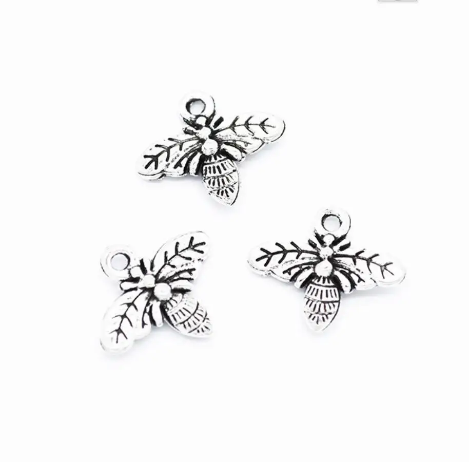 

100pcs Charms Bee 15*12mm Antique Bronze Silver Color Plated Pendants Making DIY Handmade Tibetan Bronze Silver Jewelry F0769